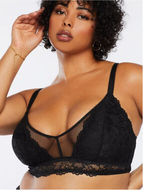 SAVAGE X FENTY Curve Black Lace and Mesh Bralette 3X